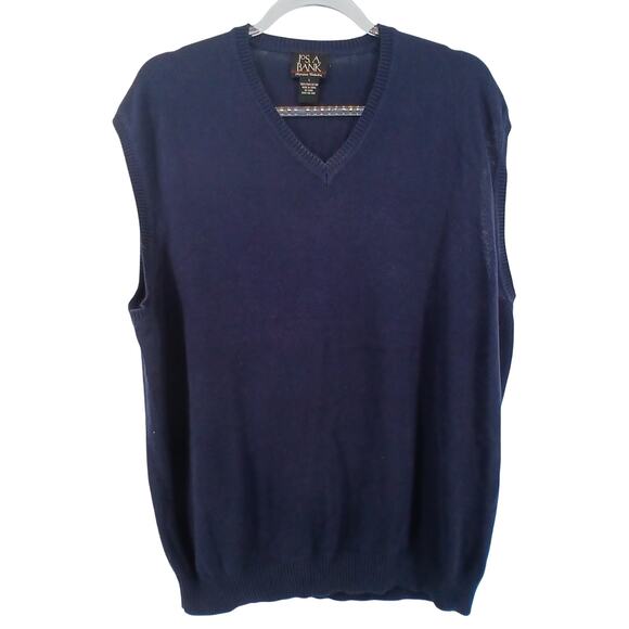 Jos A. Bank Navy Pima Cotton Pull Over Sweater Vest Mens LG Old Money Minimalist - Picture 1 of 7
